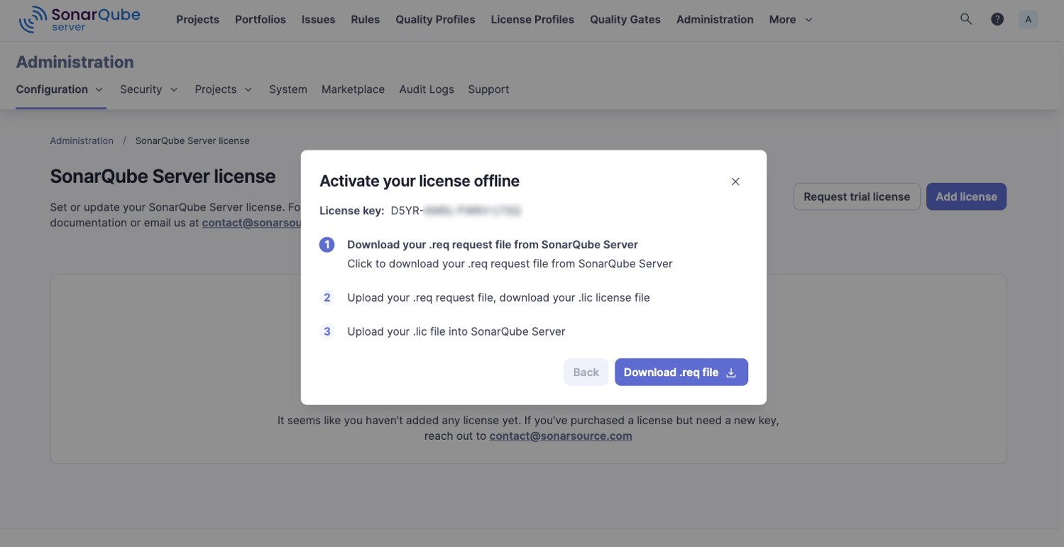Downloading .req file during offline license activation